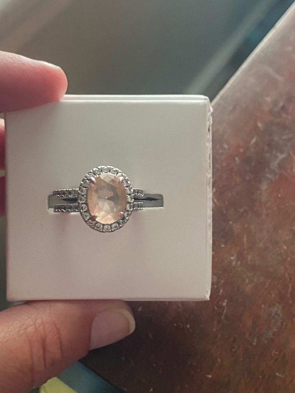 BP  Oval Halo Pink Gemstone Ring